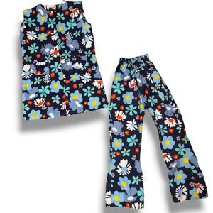 Vintage 70s Cuckoo Floral Pant Set Girls Mod Hippie Cotton Flower Power Groovy